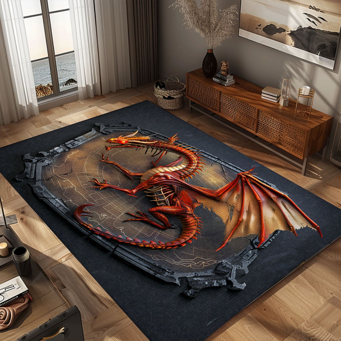 Cozy Dragon Area Rug - Add Comfort and Style to Your Home with This Unique Dragon Rug, Gift For Dragon Lovers, Personalized Dragon Rug for Living Room, Bedroom Home Decor DG14