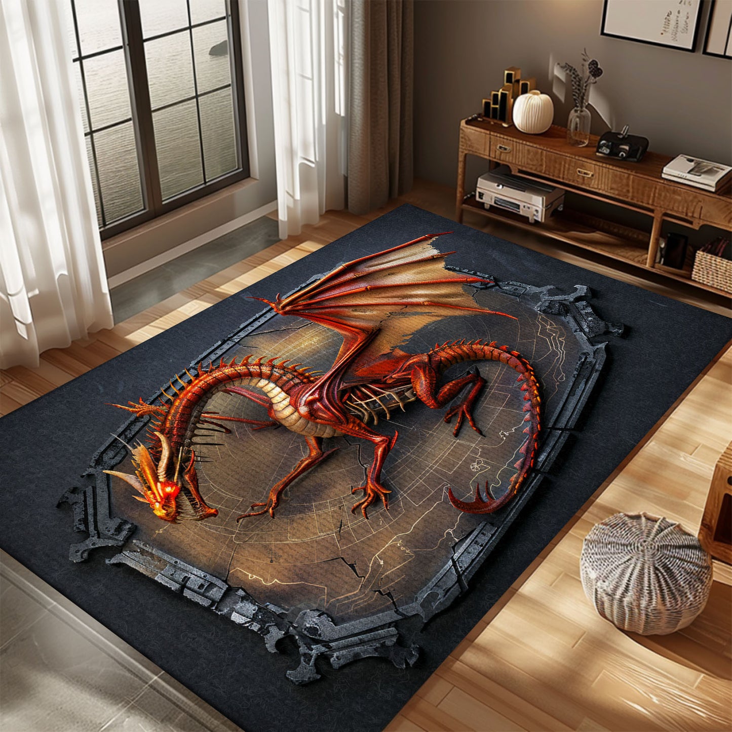 Cozy Dragon Area Rug - Add Comfort and Style to Your Home with This Unique Dragon Rug, Gift For Dragon Lovers, Personalized Dragon Rug for Living Room, Bedroom Home Decor DG14