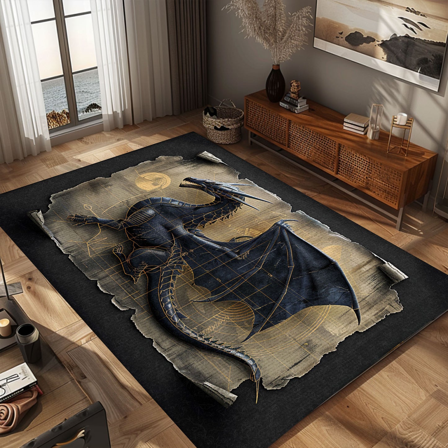 Artistic Dragon Area Rug - A Beautifully Crafted Piece for Fantasy-Themed Home Decor, Gift For Dragon Lovers, Personalized Dragon Rug for Living Room, Bedroom Home Decor DG13