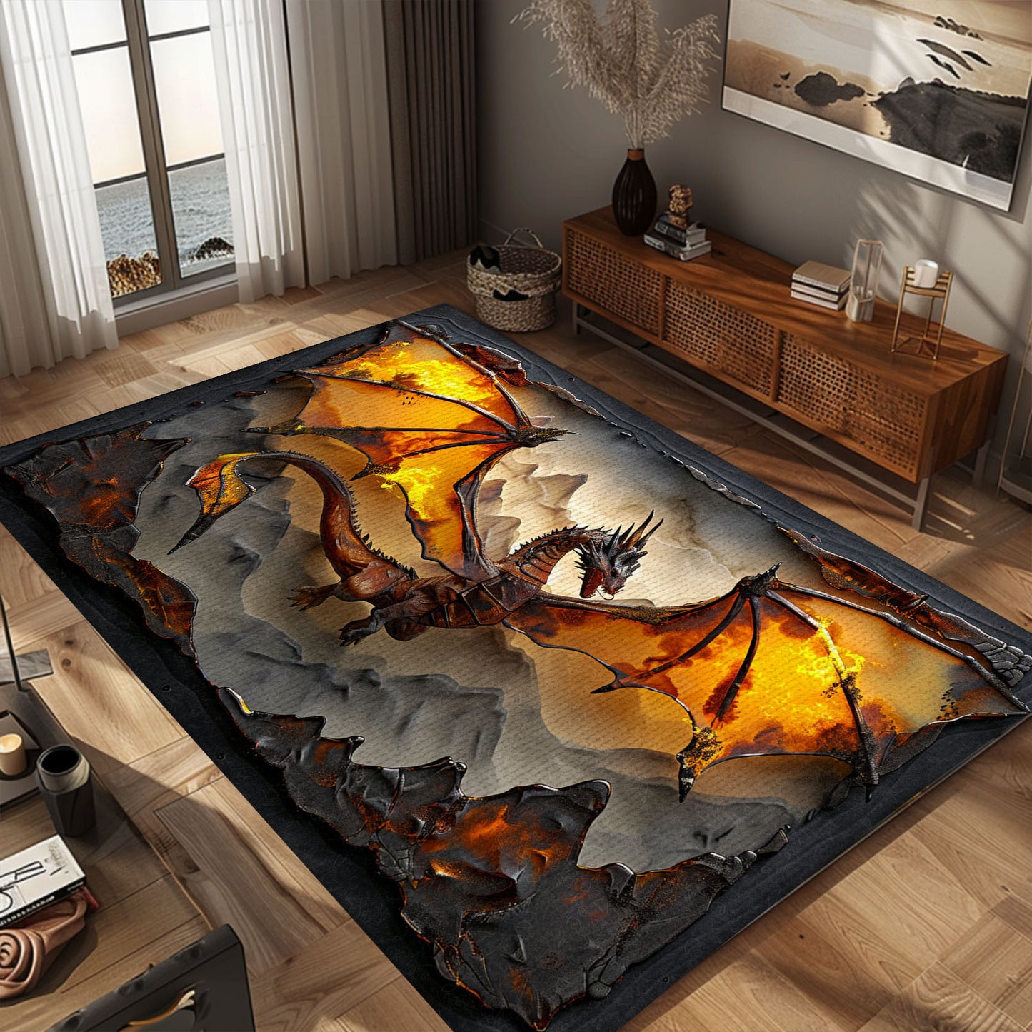 Unique Dragon-Themed Area Rug - Ideal for Fantasy Fans and Home Decor Aficionados, Gift For Dragon Lovers, Personalized Dragon Rug for Living Room, Bedroom Home Decor DG11