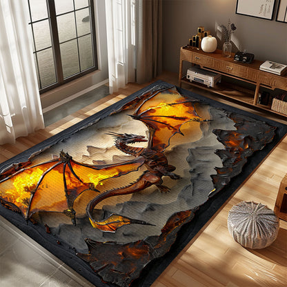 Unique Dragon-Themed Area Rug - Ideal for Fantasy Fans and Home Decor Aficionados, Gift For Dragon Lovers, Personalized Dragon Rug for Living Room, Bedroom Home Decor DG11