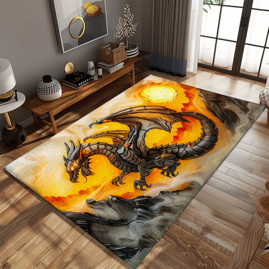 Stylish Dragon Area Rug - Perfect for Bringing a Touch of Fantasy to Your Living Room or Bedroom, Gift For Dragon Lovers, Personalized Dragon Rug for Living Room, Bedroom Home Decor DG10