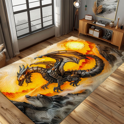 Stylish Dragon Area Rug - Perfect for Bringing a Touch of Fantasy to Your Living Room or Bedroom, Gift For Dragon Lovers, Personalized Dragon Rug for Living Room, Bedroom Home Decor DG10