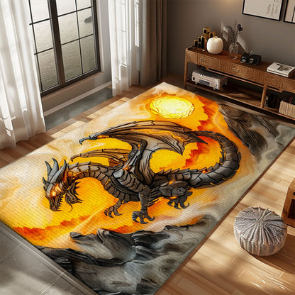 Stylish Dragon Area Rug - Perfect for Bringing a Touch of Fantasy to Your Living Room or Bedroom, Gift For Dragon Lovers, Personalized Dragon Rug for Living Room, Bedroom Home Decor DG10