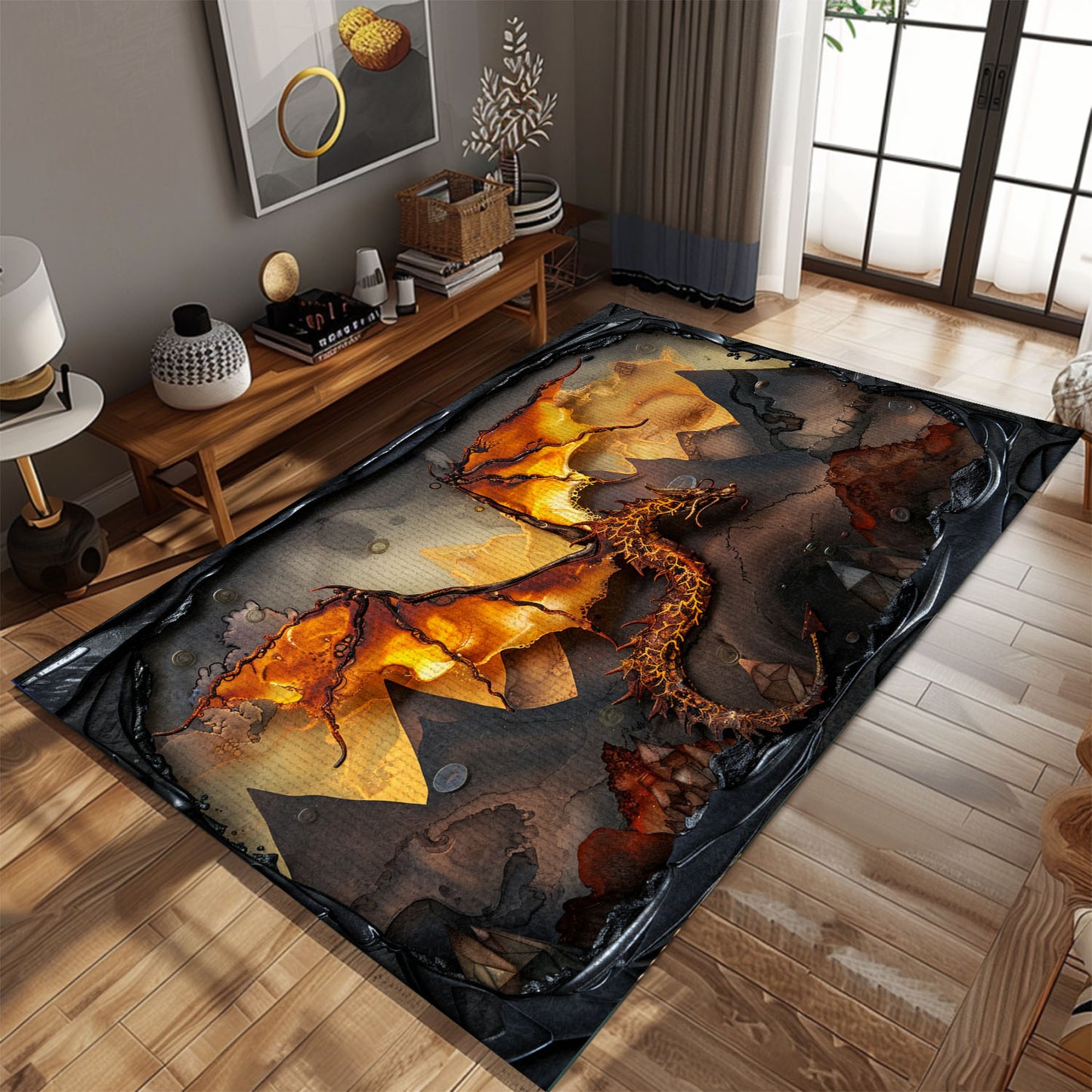 Large Dragon-Themed Area Rug - Enhance Your Living Space with This Beautifully Designed Rug, Gift For Dragon Lovers, Personalized Dragon Rug for Living Room, Bedroom Home Decor DG08