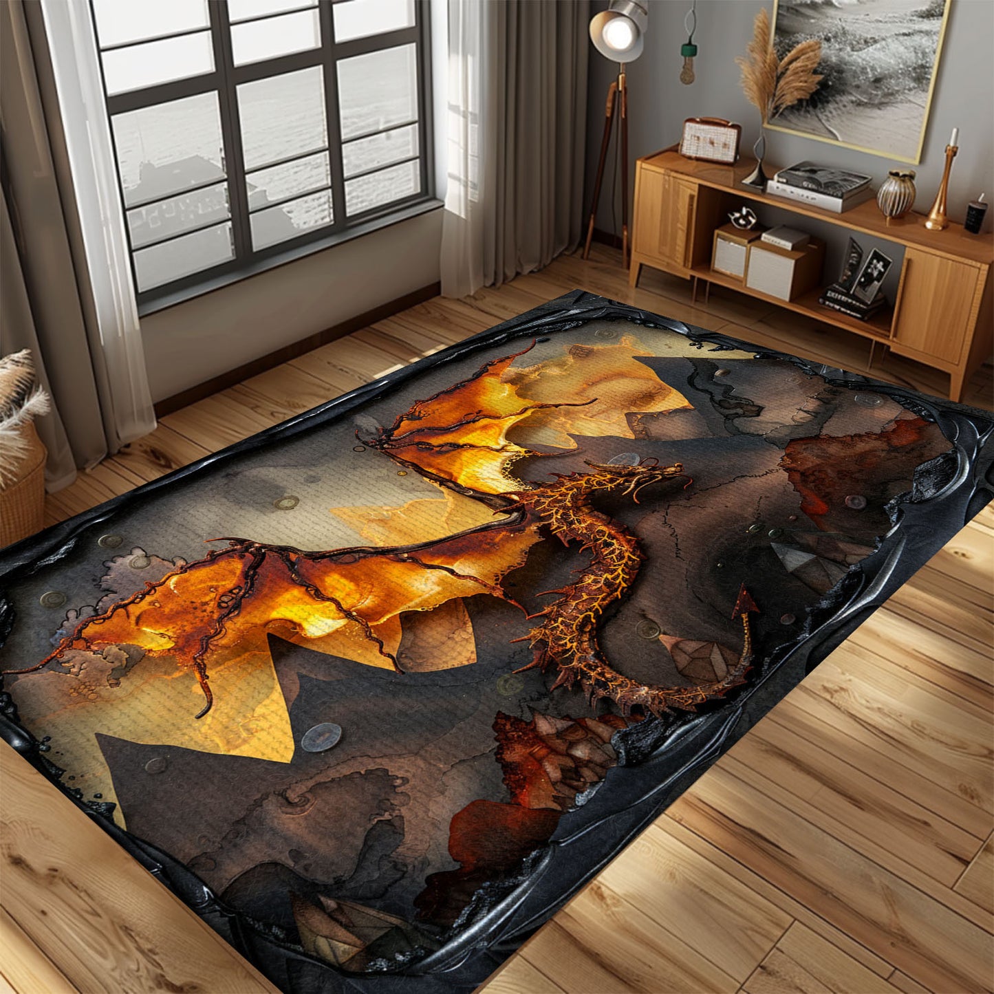 Large Dragon-Themed Area Rug - Enhance Your Living Space with This Beautifully Designed Rug, Gift For Dragon Lovers, Personalized Dragon Rug for Living Room, Bedroom Home Decor DG08