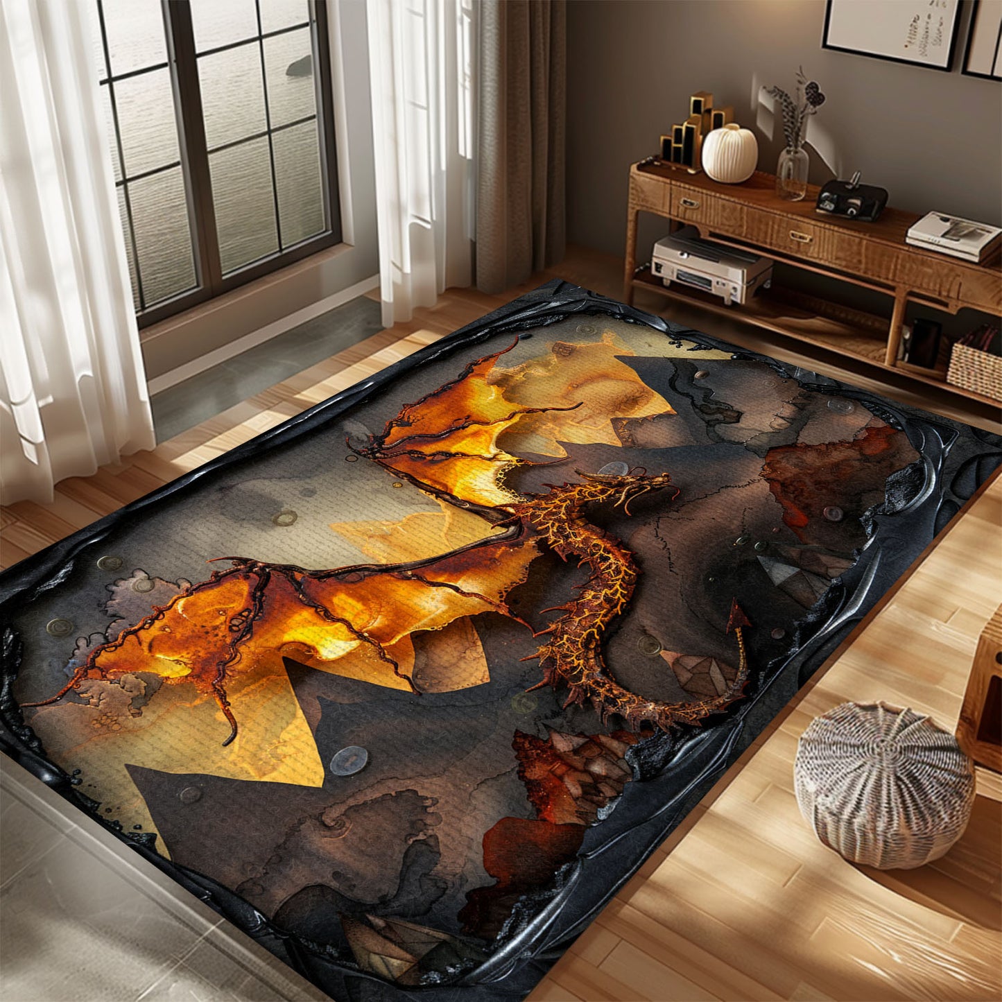 Large Dragon-Themed Area Rug - Enhance Your Living Space with This Beautifully Designed Rug, Gift For Dragon Lovers, Personalized Dragon Rug for Living Room, Bedroom Home Decor DG08