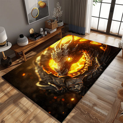 Detailed Dragon Area Rug - Perfect for Creating a Magical Atmosphere in Any Room, Gift For Dragon Lovers, Personalized Dragon Rug for Living Room, Bedroom Home Decor DG07