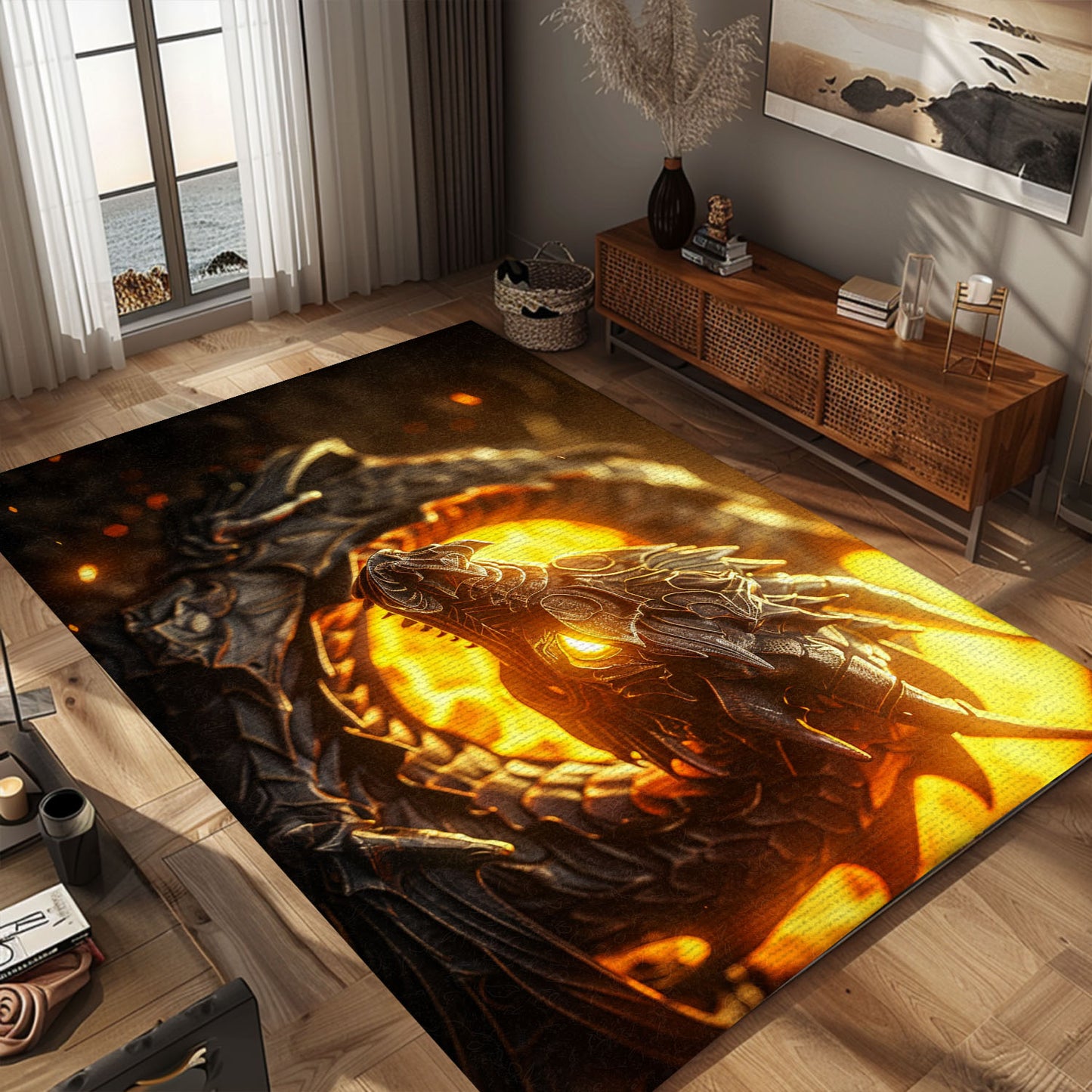 Detailed Dragon Area Rug - Perfect for Creating a Magical Atmosphere in Any Room, Gift For Dragon Lovers, Personalized Dragon Rug for Living Room, Bedroom Home Decor DG07