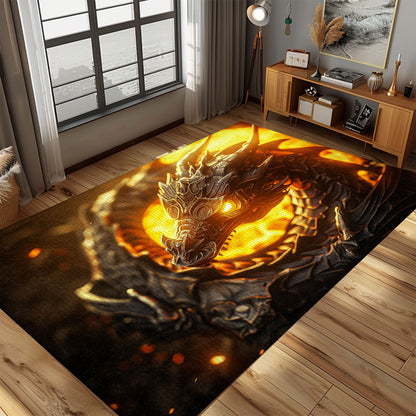 Detailed Dragon Area Rug - Perfect for Creating a Magical Atmosphere in Any Room, Gift For Dragon Lovers, Personalized Dragon Rug for Living Room, Bedroom Home Decor DG07