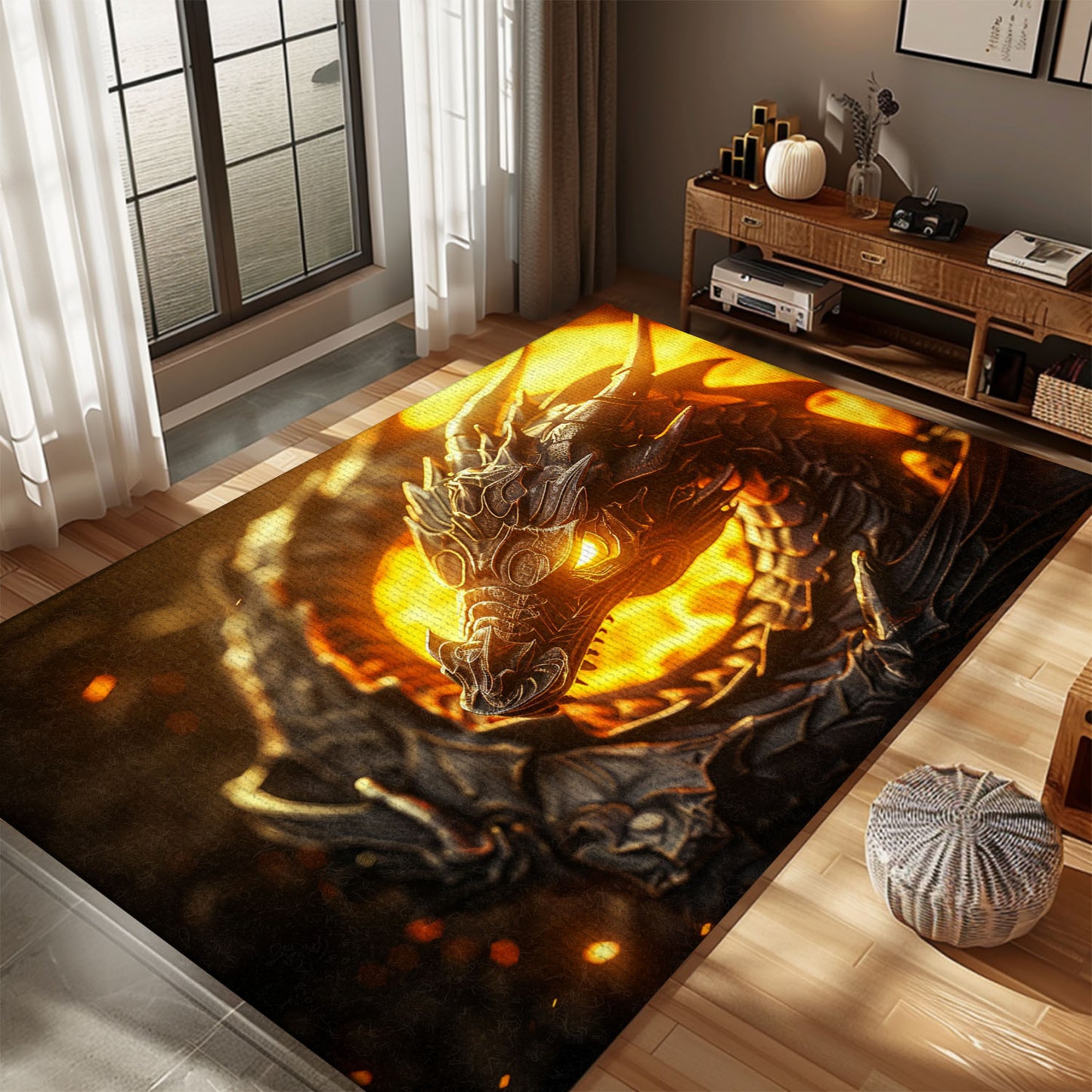 Detailed Dragon Area Rug - Perfect for Creating a Magical Atmosphere in Any Room, Gift For Dragon Lovers, Personalized Dragon Rug for Living Room, Bedroom Home Decor DG07