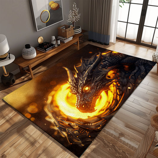 Fantasy Dragon Area Rug - Add a Mythical Touch to Your Home Decor with This Unique Rug, Gift For Dragon Lovers, Personalized Dragon Rug for Living Room, Bedroom Home Decor DG06