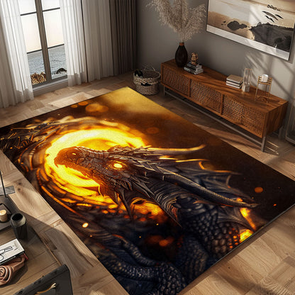 Fantasy Dragon Area Rug - Add a Mythical Touch to Your Home Decor with This Unique Rug, Gift For Dragon Lovers, Personalized Dragon Rug for Living Room, Bedroom Home Decor DG06