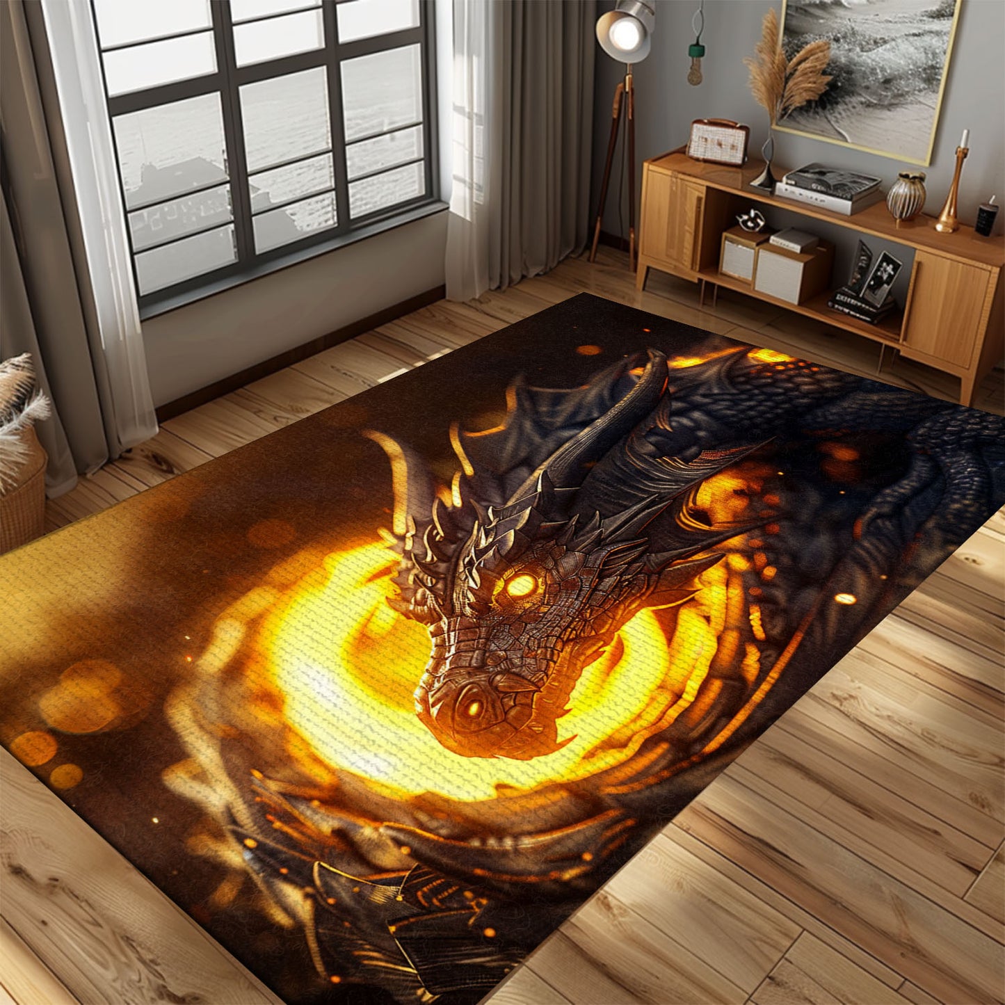 Fantasy Dragon Area Rug - Add a Mythical Touch to Your Home Decor with This Unique Rug, Gift For Dragon Lovers, Personalized Dragon Rug for Living Room, Bedroom Home Decor DG06