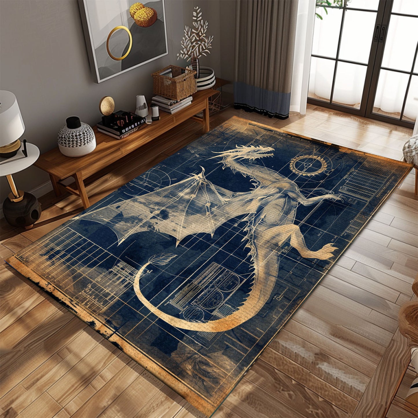 Dragon Area Rug for Living Rooms - Ideal for Adding a Touch of Magic to Your Home, Gift For Dragon Lovers, Personalized Dragon Rug for Living Room, Bedroom Home Decor DG16