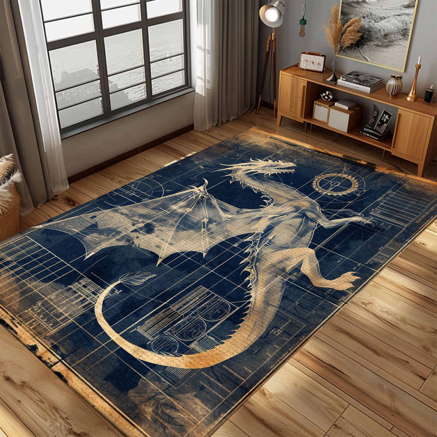 Dragon Area Rug for Living Rooms - Ideal for Adding a Touch of Magic to Your Home, Gift For Dragon Lovers, Personalized Dragon Rug for Living Room, Bedroom Home Decor DG16