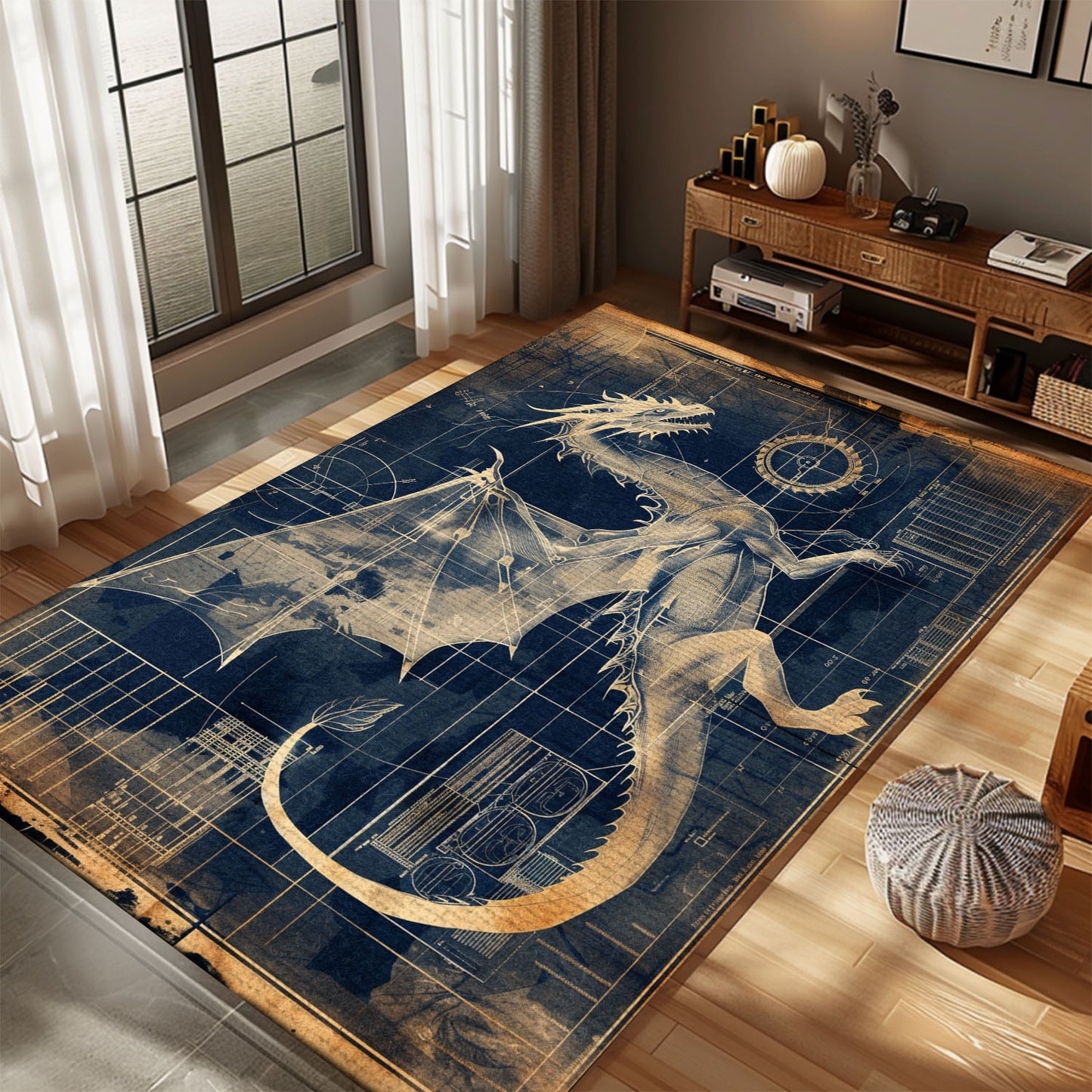 Dragon Area Rug for Living Rooms - Ideal for Adding a Touch of Magic to Your Home, Gift For Dragon Lovers, Personalized Dragon Rug for Living Room, Bedroom Home Decor DG16