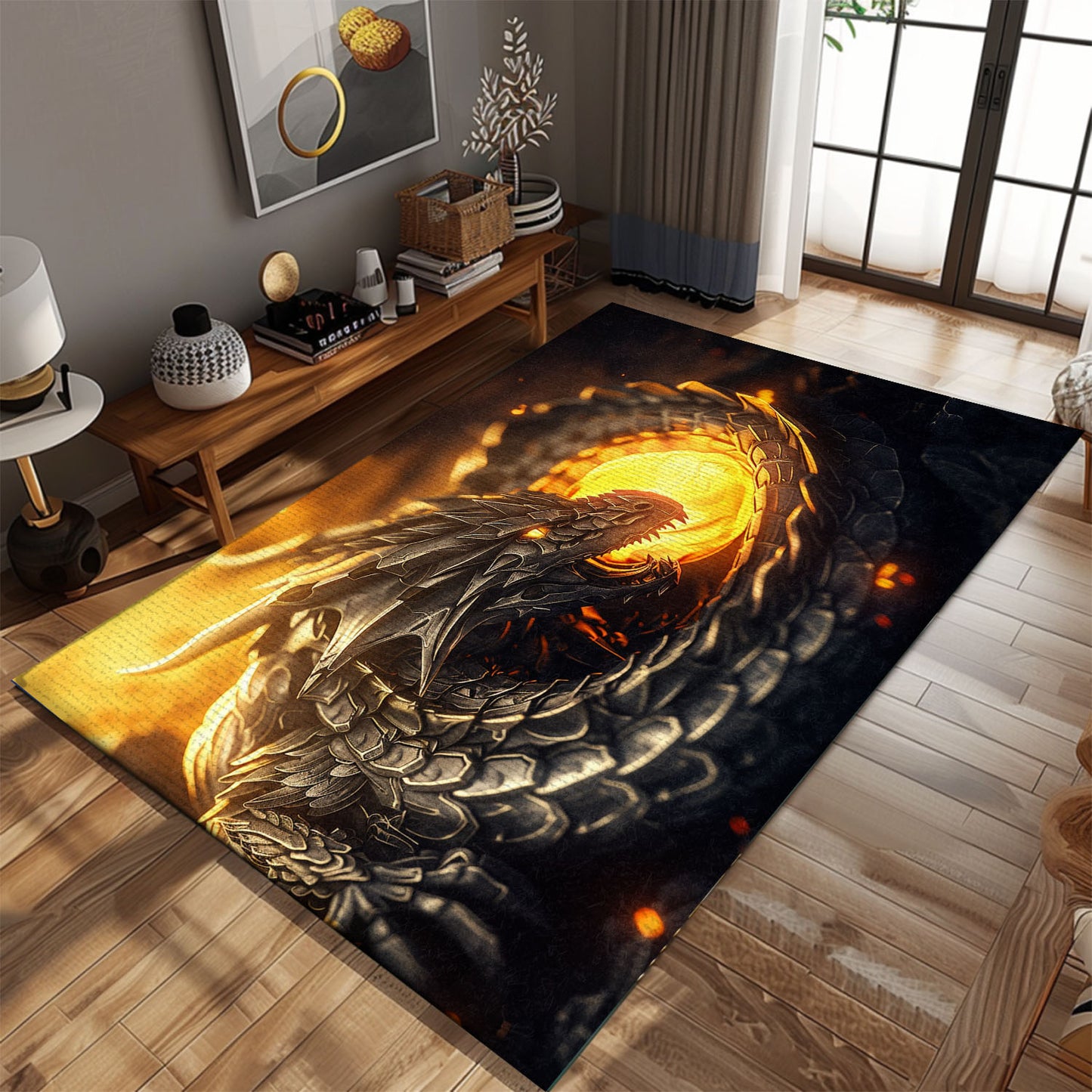 Elegant Dragon-Themed Area Rug - A Perfect Blend of Style and Comfort for Your Home, Gift For Dragon Lovers, Personalized Dragon Rug for Living Room, Bedroom Home Decor DG04