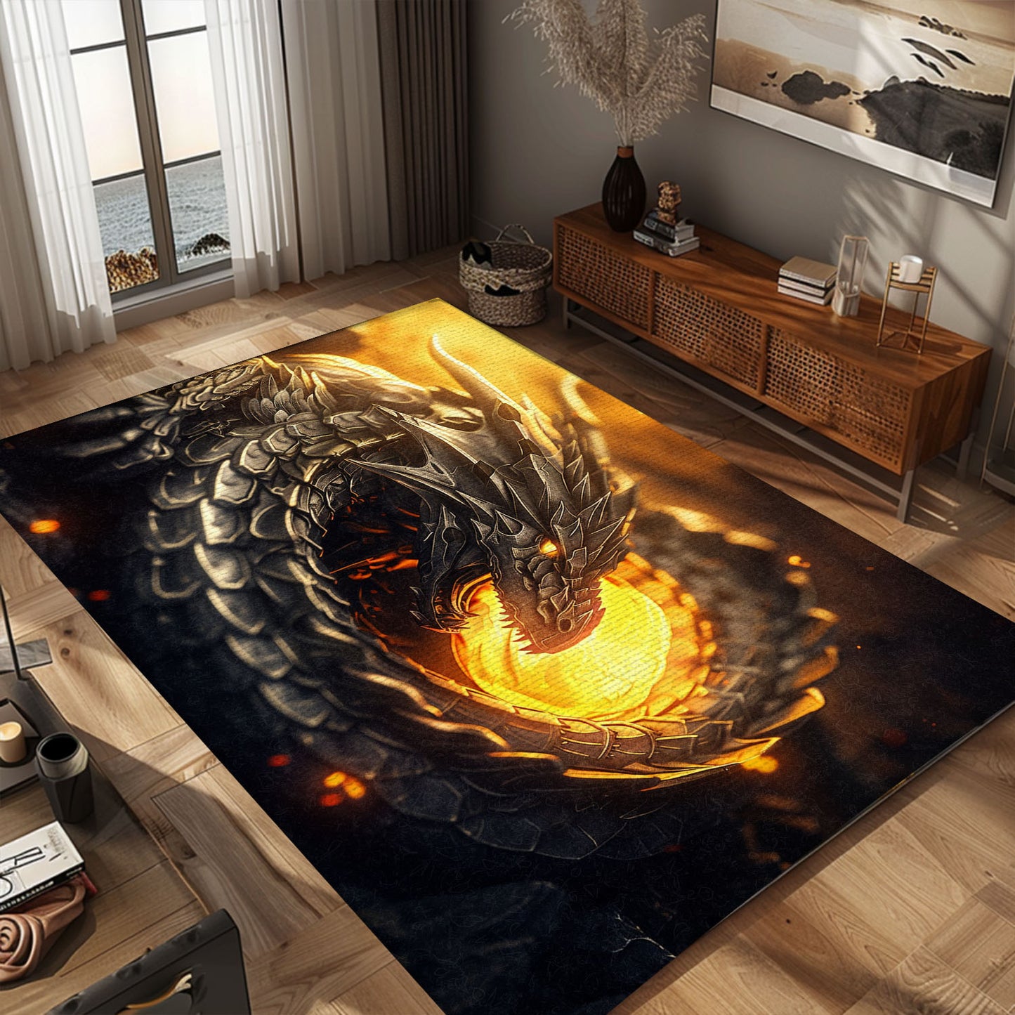 Elegant Dragon-Themed Area Rug - A Perfect Blend of Style and Comfort for Your Home, Gift For Dragon Lovers, Personalized Dragon Rug for Living Room, Bedroom Home Decor DG04