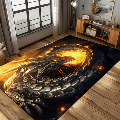 Elegant Dragon-Themed Area Rug - A Perfect Blend of Style and Comfort for Your Home, Gift For Dragon Lovers, Personalized Dragon Rug for Living Room, Bedroom Home Decor DG04