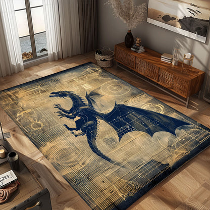 Premium Dragon Area Rug for Stylish Home Interiors - Ideal for Living Rooms and Bedrooms, Gift For Dragon Lovers, Personalized Dragon Rug for Living Room, Bedroom Home Decor DG05