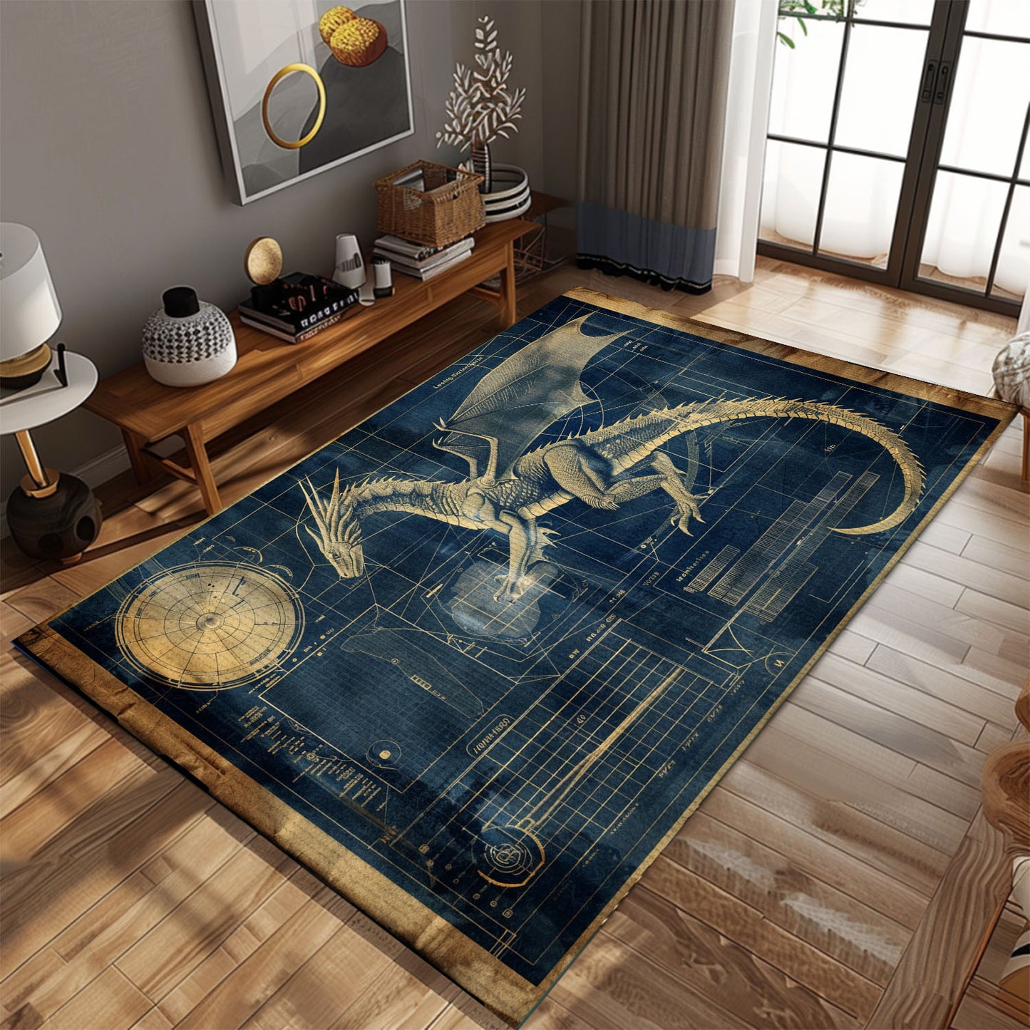 Dragon Area Rug with Intricate Designs - Ideal for Fantasy Lovers and Home Decor Enthusiasts, Gift For Dragon Lovers, Personalized Dragon Rug for Living Room, Bedroom Home Decor DG03