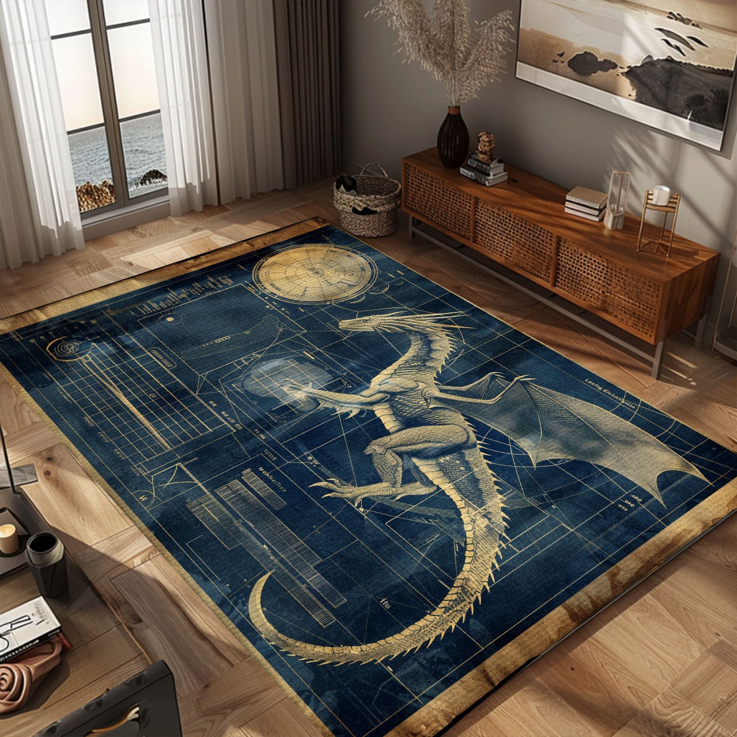 Dragon Area Rug with Intricate Designs - Ideal for Fantasy Lovers and Home Decor Enthusiasts, Gift For Dragon Lovers, Personalized Dragon Rug for Living Room, Bedroom Home Decor DG03