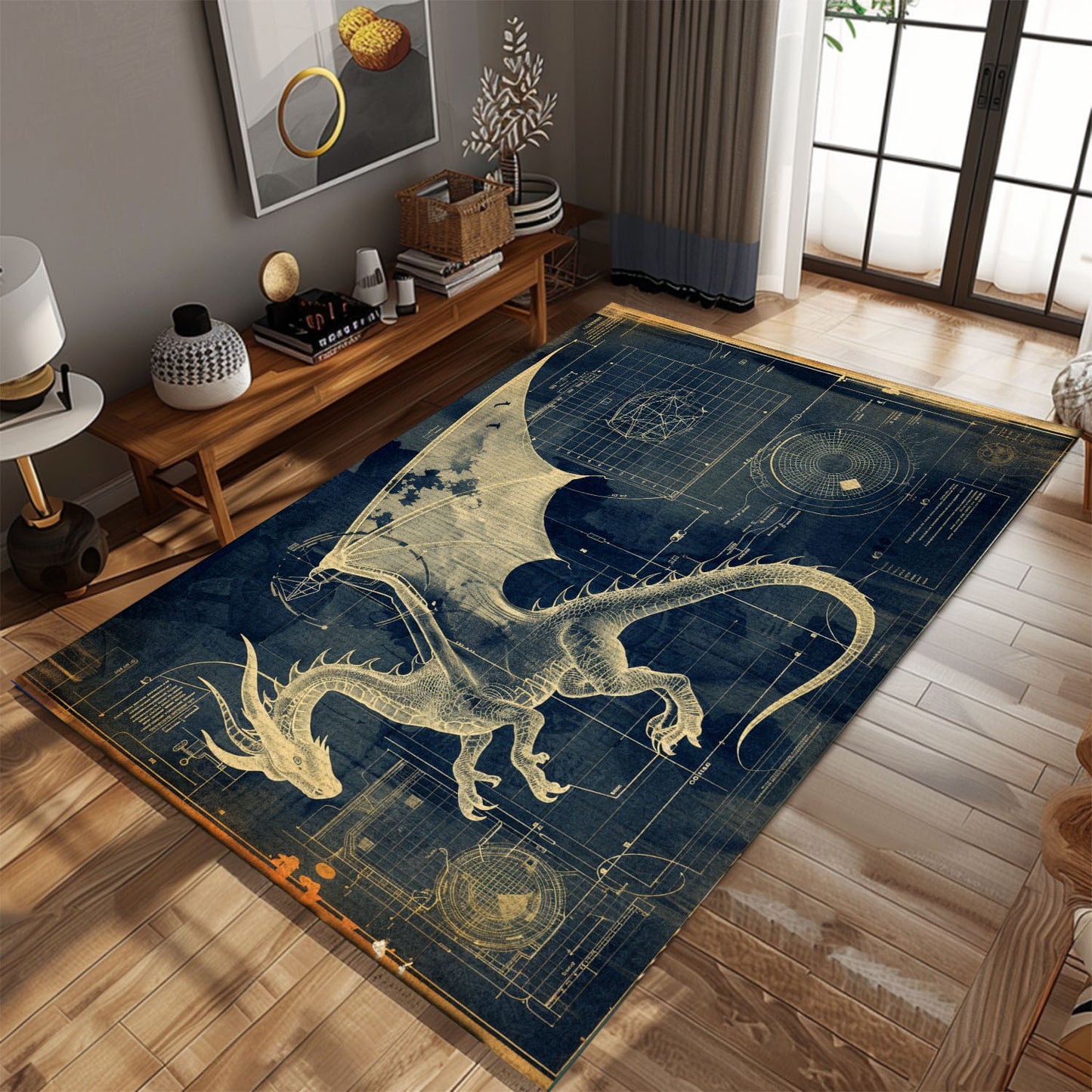 Dragon Area Rug - Perfect for Adding a Touch of Fantasy to Any Room, Gift For Dragon Lovers, Personalized Dragon Rug for Living Room, Bedroom Home Decor DG02