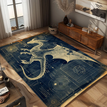 Dragon Area Rug - Perfect for Adding a Touch of Fantasy to Any Room, Gift For Dragon Lovers, Personalized Dragon Rug for Living Room, Bedroom Home Decor DG02