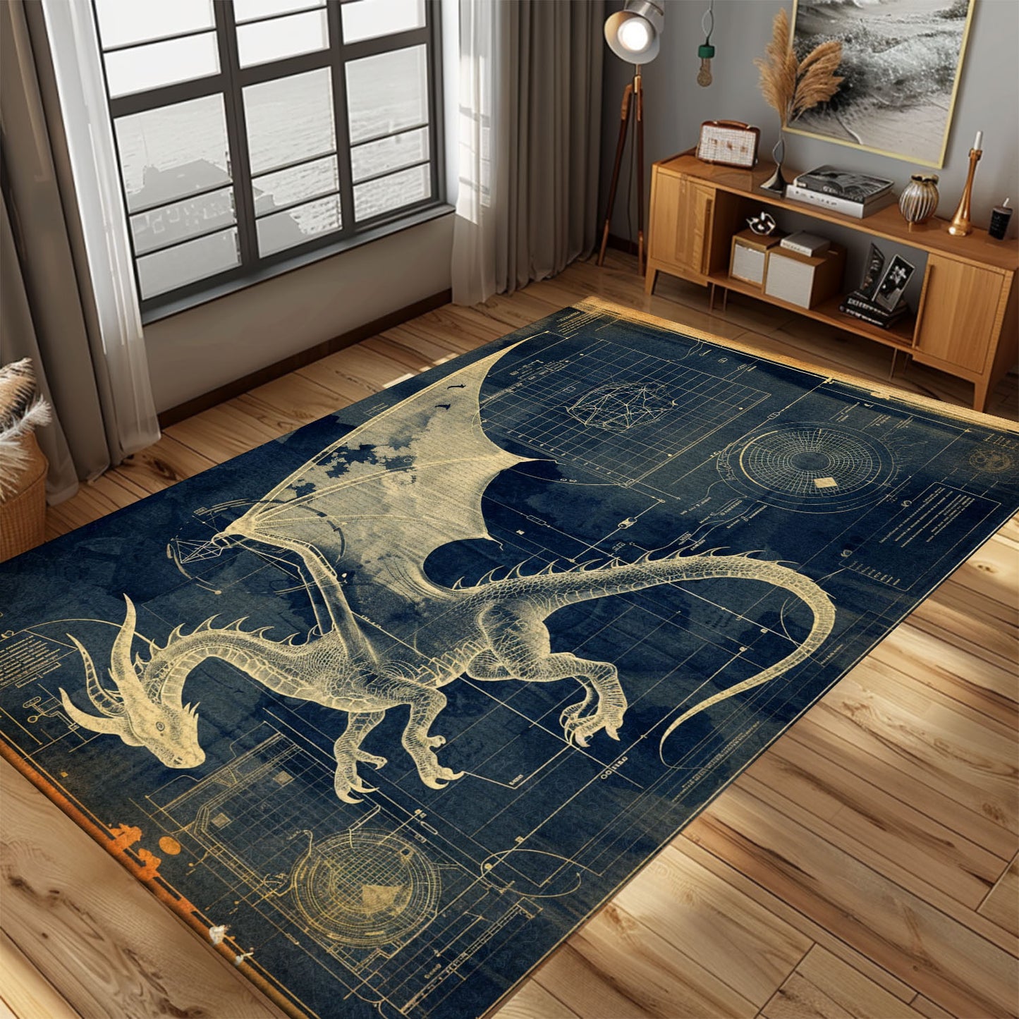 Dragon Area Rug - Perfect for Adding a Touch of Fantasy to Any Room, Gift For Dragon Lovers, Personalized Dragon Rug for Living Room, Bedroom Home Decor DG02