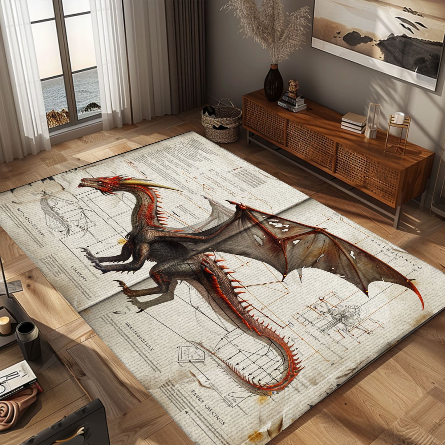 Large Dragon Area Rug for Living Rooms and Bedrooms - Unique Dragon-Themed Home Decor, Gift For Dragon Lovers, Personalized Dragon Rug for Living Room, Bedroom Home Decor DG01