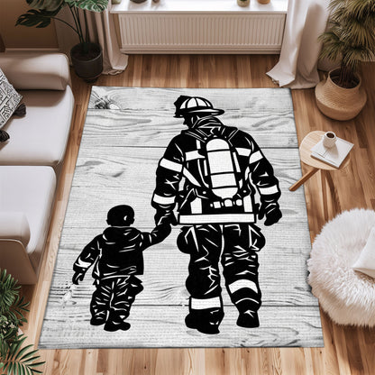 Bond of Courage: Personalized Father and Son Fire Fighter Area Rug, Firefighter Rugs for Living Room Bedroom, Firefighter Rectangular Rugs Full Size FR143