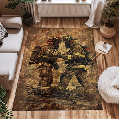 Bold Fire Truck in Front of the USA Flag Area Rug: Show Support for First Responders and Nation, Firefighter Rugs for Living Room Bedroom, Firefighter Rectangular Rugs Full Size FR60