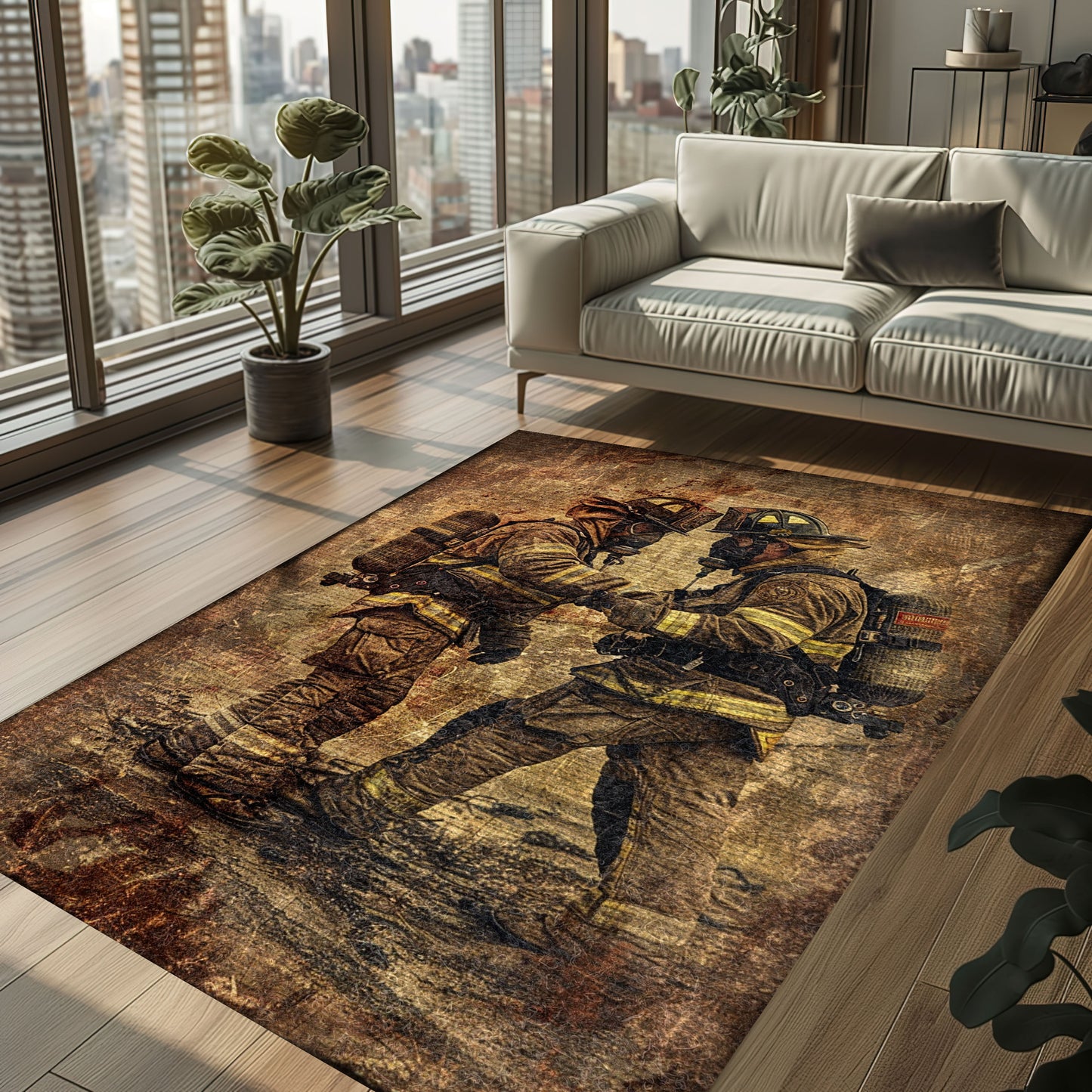 Dynamic Fireman Custom Carpet: Add Action to Your Living Space, Firefighter Rugs for Living Room Bedroom, Firefighter Rectangular Rugs Full Size FR64