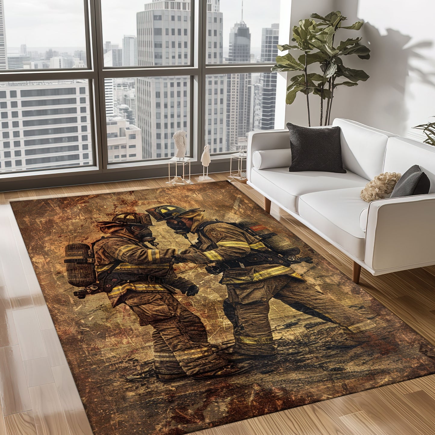 Dynamic Fireman Custom Carpet: Add Action to Your Living Space, Firefighter Rugs for Living Room Bedroom, Firefighter Rectangular Rugs Full Size FR64