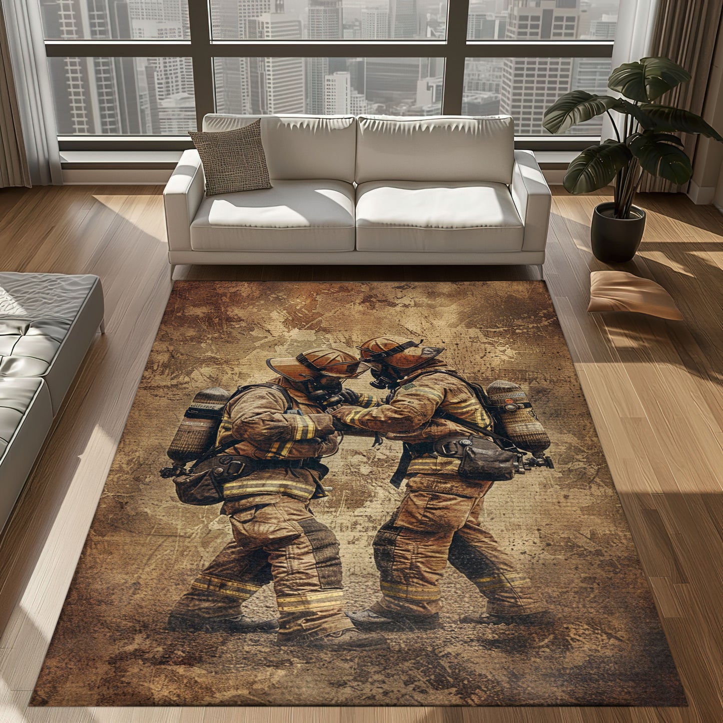 Vibrant Firefighter Heroes Custom Rectangular Rug: Honor Heroism in Your Home, Firefighter Rugs for Living Room Bedroom, Firefighter Rectangular Rugs Full Size FR63