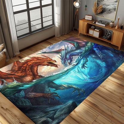 Captivating Fire and Ice Dragons Area Rug, Ideal for Adding a Dramatic and Mythical Touch to Your Space, Gift For Dragon Lovers, Personalized Dragon Rug for Living Room, Bedroom DG86