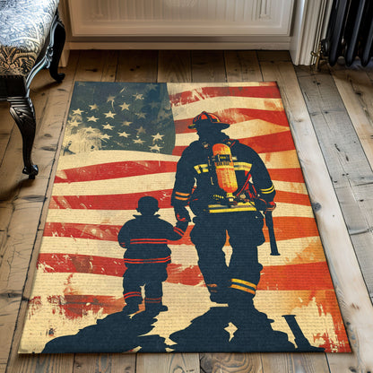 Patriotic Firefighter America Flag Theme Rug: Celebrate American Heroes, Firefighter Rugs for Living Room Bedroom, Firefighter Rectangular Rugs Full Size FR47