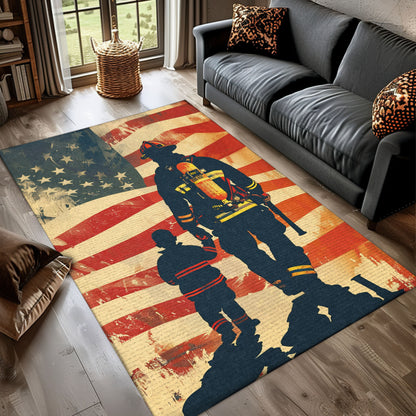 Patriotic Firefighter America Flag Theme Rug: Celebrate American Heroes, Firefighter Rugs for Living Room Bedroom, Firefighter Rectangular Rugs Full Size FR47