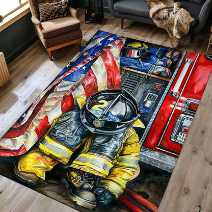 Rectangular Firefighter Carpet: Pay Tribute to Everyday Heroes, Firefighter Rugs for Living Room Bedroom, Firefighter Rectangular Rugs Full Size FR29