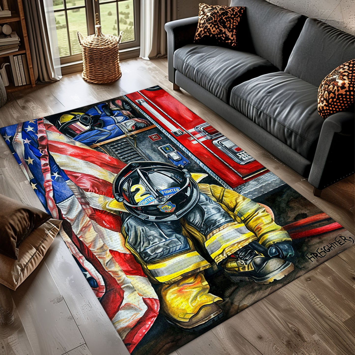 Rectangular Firefighter Carpet: Pay Tribute to Everyday Heroes, Firefighter Rugs for Living Room Bedroom, Firefighter Rectangular Rugs Full Size FR29