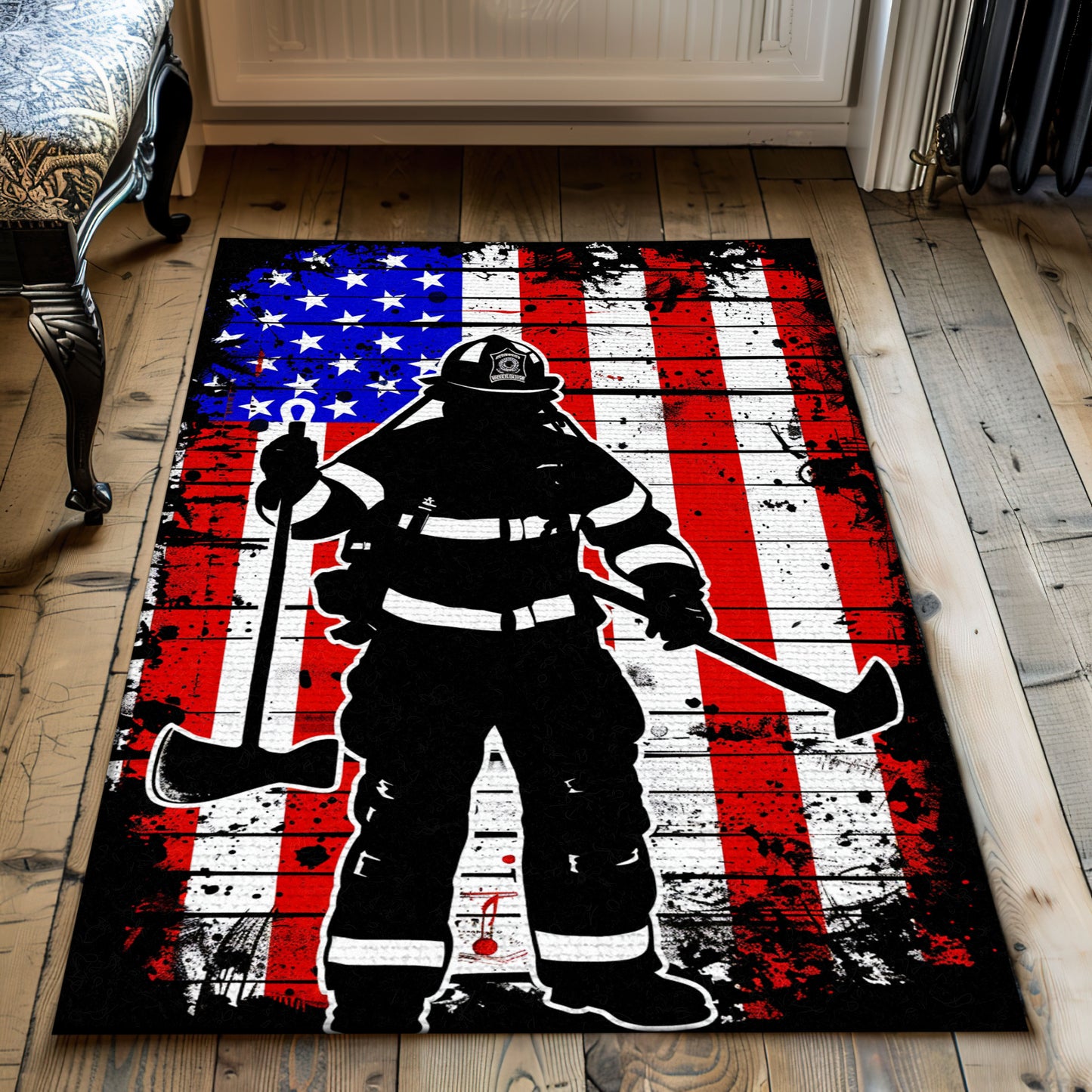 Heroic Firefighter Design Rug: Showcase Courage in Your Living Space, Firefighter Rugs for Living Room Bedroom, Firefighter Rectangular Rugs Full Size FR27