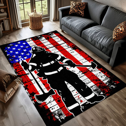 Heroic Firefighter Design Rug: Showcase Courage in Your Living Space, Firefighter Rugs for Living Room Bedroom, Firefighter Rectangular Rugs Full Size FR27