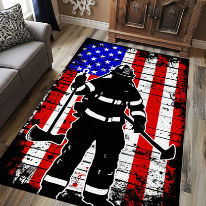 Heroic Firefighter Design Rug: Showcase Courage in Your Living Space, Firefighter Rugs for Living Room Bedroom, Firefighter Rectangular Rugs Full Size FR27