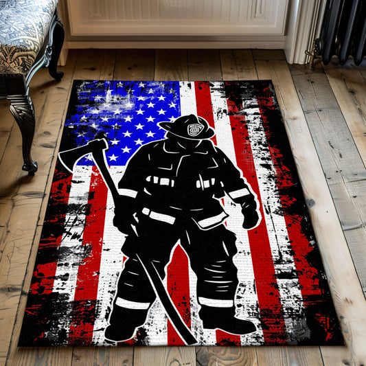 Dynamic Firefighter Theme Rug: Honor the Valor of First Responders, Firefighter Rugs for Living Room Bedroom, Firefighter Rectangular Rugs Full Size FR26