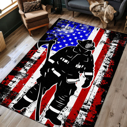 Dynamic Firefighter Theme Rug: Honor the Valor of First Responders, Firefighter Rugs for Living Room Bedroom, Firefighter Rectangular Rugs Full Size FR26