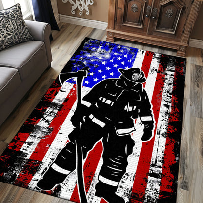 Dynamic Firefighter Theme Rug: Honor the Valor of First Responders, Firefighter Rugs for Living Room Bedroom, Firefighter Rectangular Rugs Full Size FR26