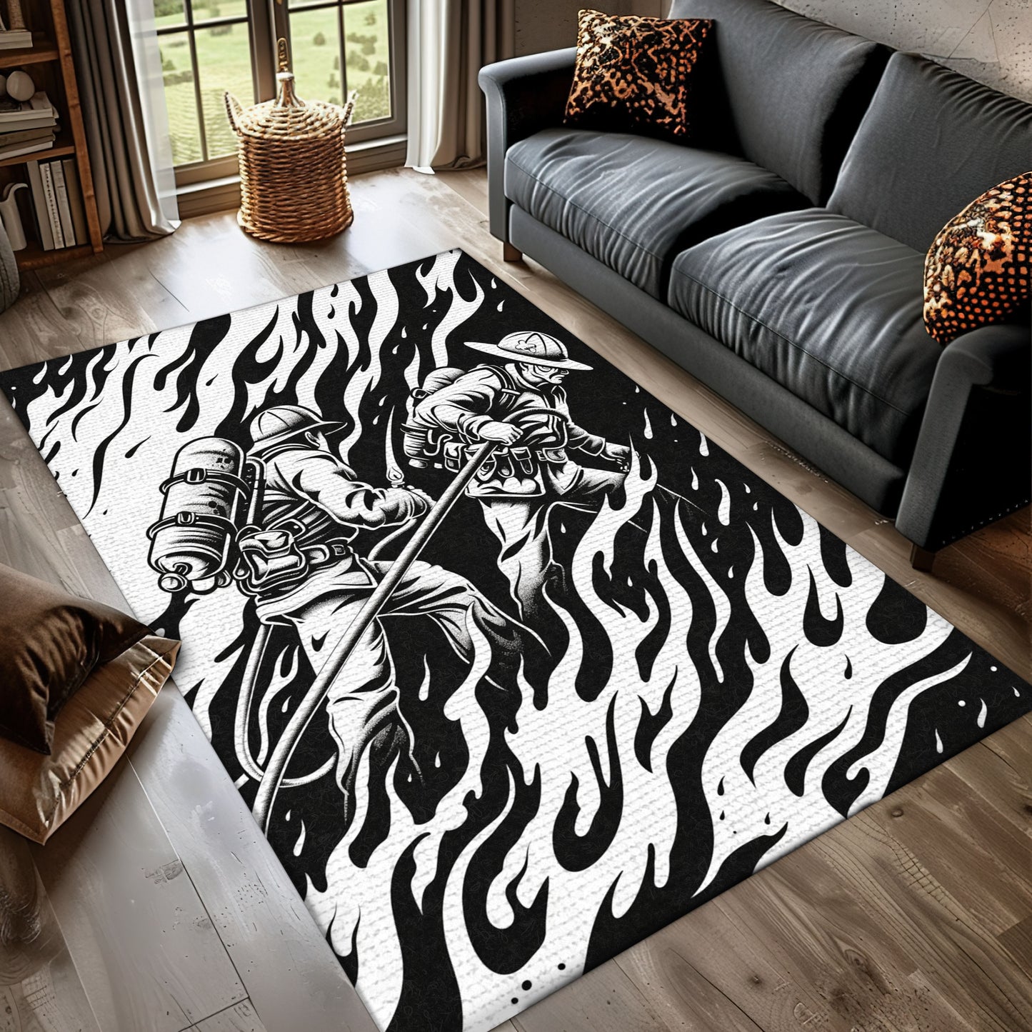 Custom Fireman Carpet: Celebrate the Dedication of Firefighters, Firefighter Rugs for Living Room Bedroom, Firefighter Rectangular Rugs Full Size FR25