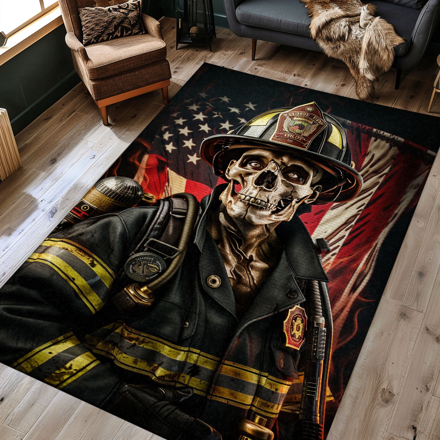 Firefighter Truck Inspired Area Rug: Transform Your Space with Courageous Flair, Firefighter Rugs for Living Room Bedroom, Firefighter Rectangular Rugs Full Size FR16