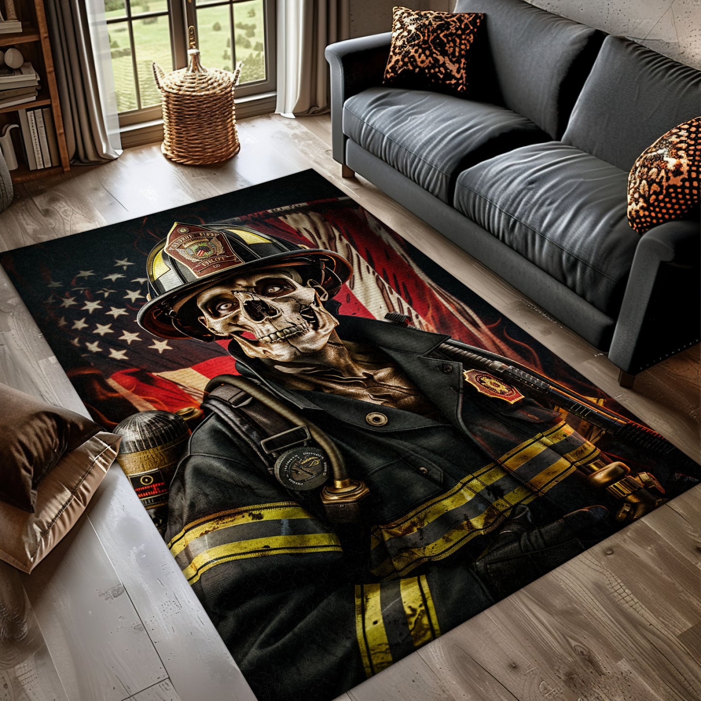 Firefighter Truck Inspired Area Rug: Transform Your Space with Courageous Flair, Firefighter Rugs for Living Room Bedroom, Firefighter Rectangular Rugs Full Size FR16